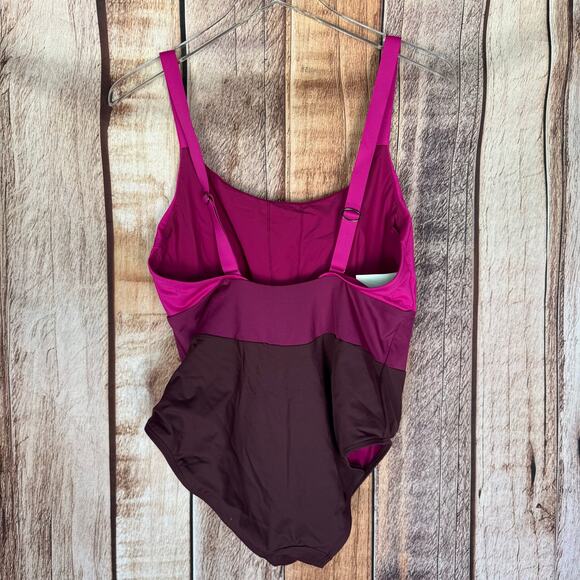 Athleta Swimsuit One Piece Coastline Electric Fuchsia Large Colorblock Summer - Picture 2 of 10